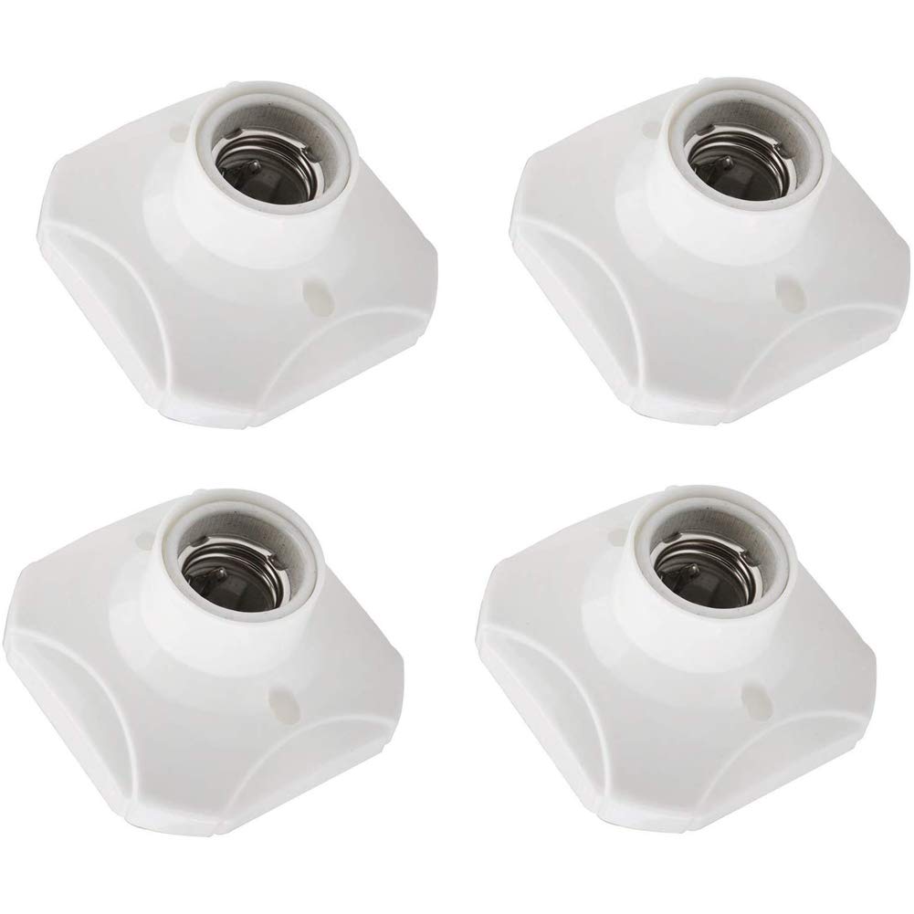 BETOY 4 pcs Screw Light Bulb Socket Holder,Round Plastic Base, Lamp Socket Holder,Base Lamp Holder Screw Light Bulb Socket Porcelain Lamp Light Holder,White