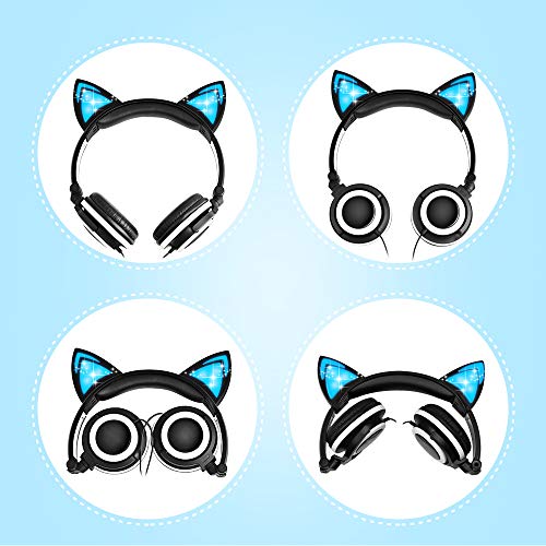 Esonstyle Kids headphones Over Ear with LED Glowing Cat Ears,Safe Wired Kids Headsets 85dB Volume Limited, Food Grade Silicone, 3.5mm Aux Jack, Cat-Inspired Pink Headphones for Girls (black)