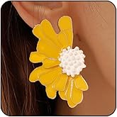 Flower Earrings for Women Big Statement Earrings for Women Floral Earrings Daisy Earrings Pink Orange Black White Flower Stud Earrings Summer Spring Fancy Jewelry