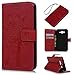 J7 Case,Samsung Galaxy J7 Case (2015 Version) - Wallet Embossed Butterflies Tree Premuim PU Leather Soft TPU Inner Cover with Wrist String & Magnetic Clip & ID/Credit Card Holders by Badalink - Red