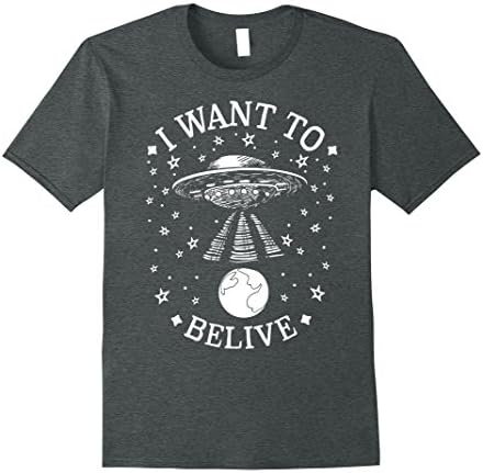 Mens Alien T-Shirt For ET Enthusiasts - I Want To Believe Small Dark Heather