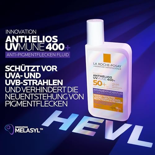 Anthelios UVMUNE 400 Anti-Pigmentflecken Fluid LSF 50+, Effektiver Sonnenschutz mit Mexoryl 400 gegen langwellige UV-Strahlen, Für zu empfindliche, zu Pigmentflecken neigende Haut, 50ml