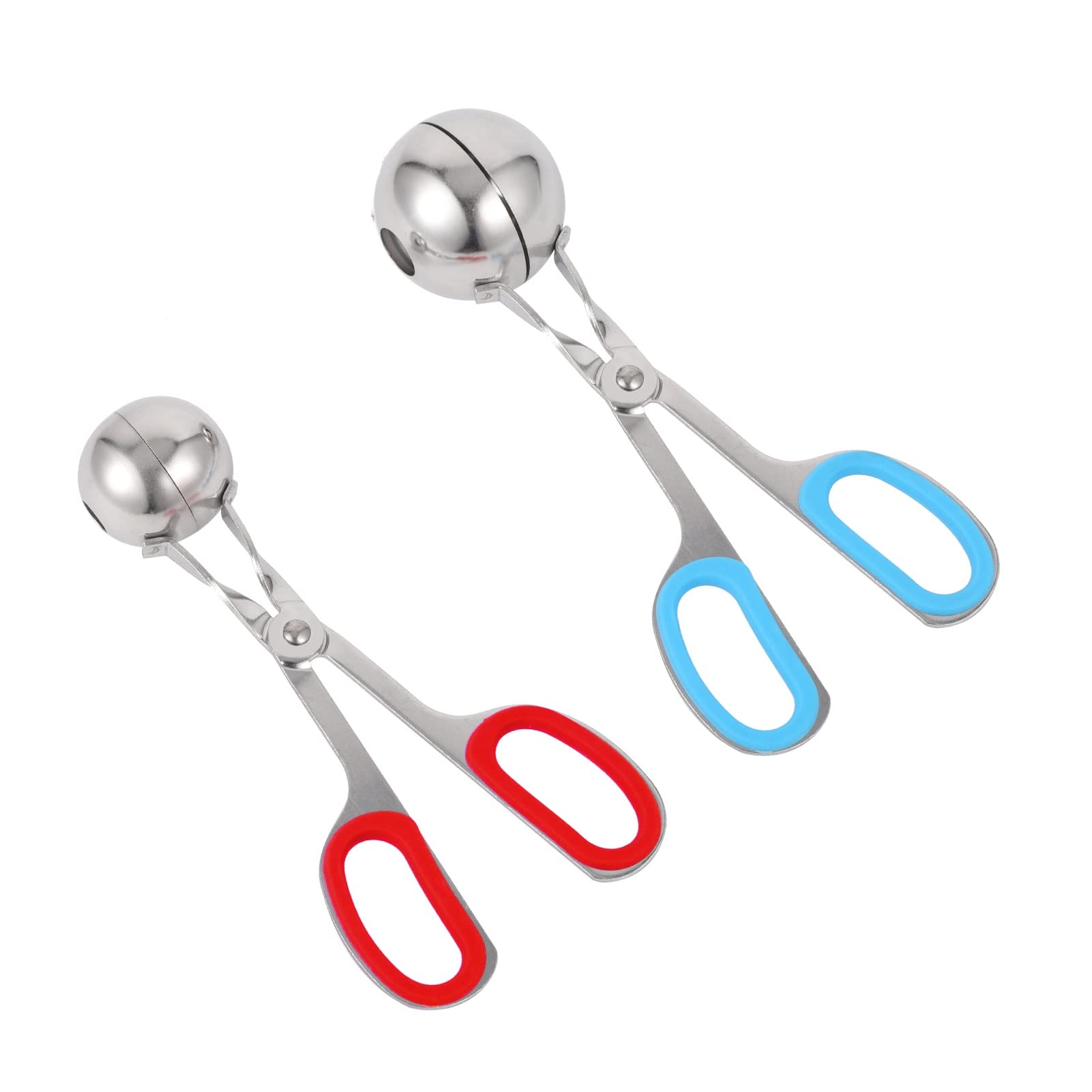 metagio 2 Packs None-Stick Meat Baller, Stainless Steel Meatball Maker with Detachable Anti-Slip Handles, Meat Baller Tongs, Cake Pop, Ice Tongs, Cookie Dough Scoop for Kitchen (1.38" and 1.78")
