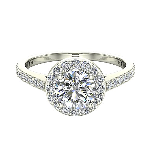 Round brilliant cut diamond dainty halo engagement ring…