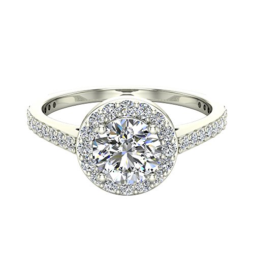 Round Brilliant Cut Diamond Dainty Halo Engagement Ring 1.15 carat total 14K White Gold (Ring Size 5)