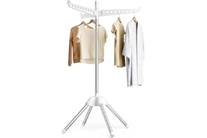 Foldable and Rotatable Clothes Drying Rack, Free-Standing Laundry Drying Rack for Indoor or Balcony Use, Space-Saving 1-Tier 