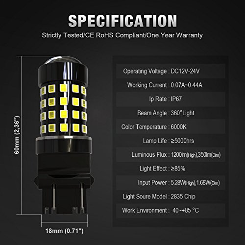 KAFEEK 2x Super Bright 2835 Chipsets 1200 Lumens 3056 3156 3057 3157 LED Bulbs with Projector for Backup Reverse Lights, White - Thumbnail 4