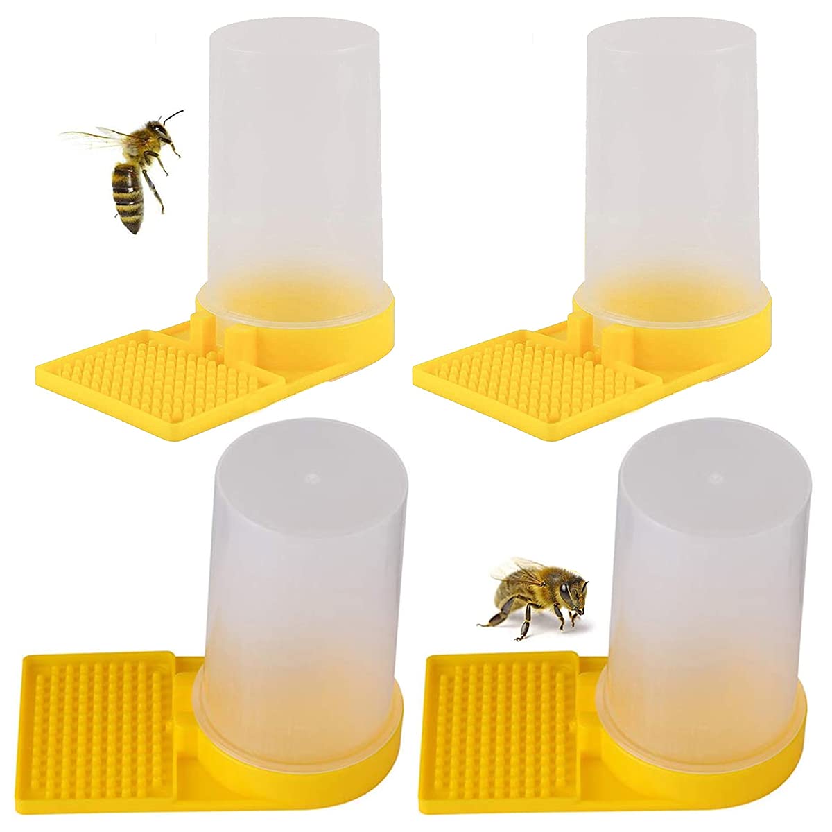 Bee Water Feeder,Jicyor 4pcs Yellow Plastic Beehive Drinking Honeycomb Design Reusable for Bee Keeping Equipment