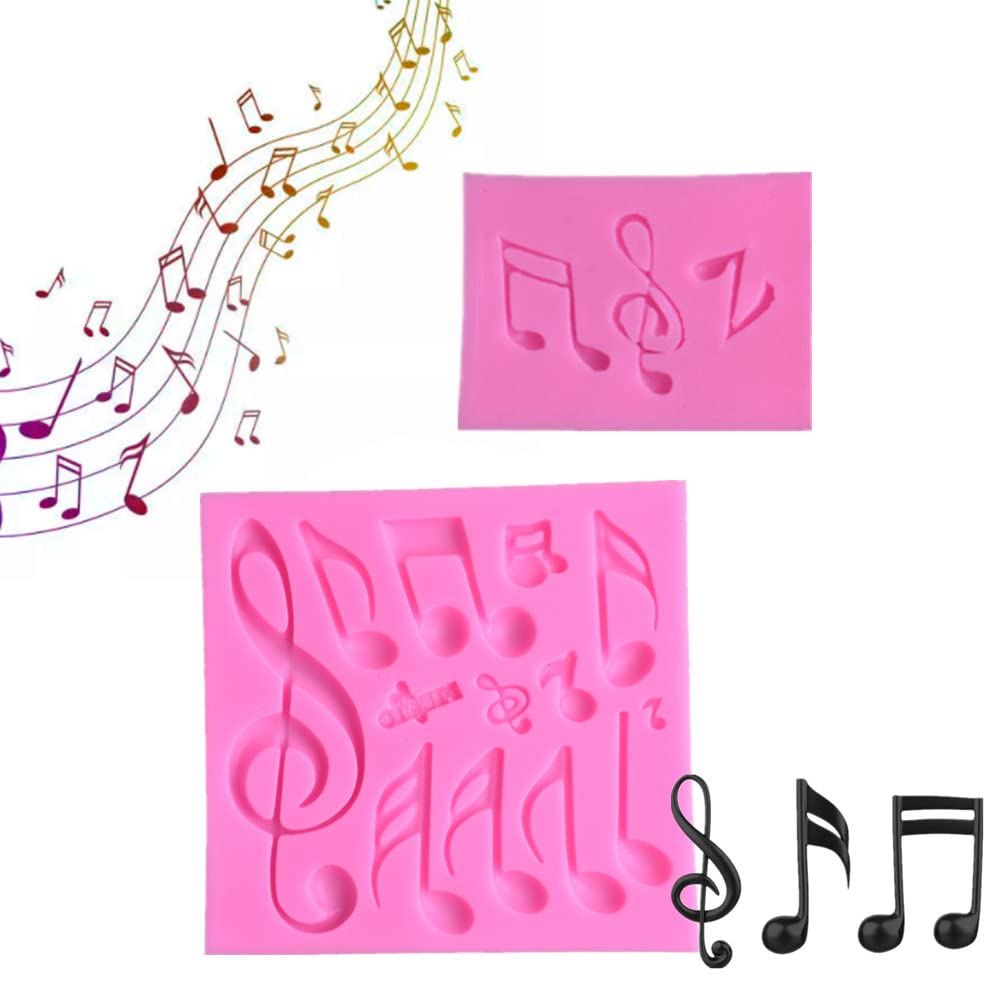 KOXLONG 2 Pcs Musical Notes Silicone Molds Pink Chocolate Moulds Candy Silicone Molds for DIY Sugar Cake Jelly Ice Cube Tray Soap Decoration Baking Tools