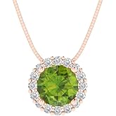 Clara Pucci 14K Rose Gold Plated Solitaire 18" Box-Chain Necklace - Sterling Silver 1.16ct Round Cut Peridot Pendant