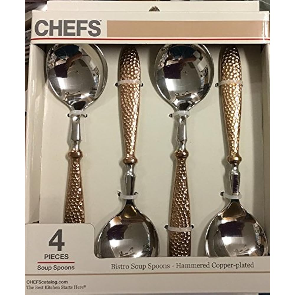 CHEFS Soup Spoons Bistro Spoons/ Hammered CopperPlated Set Of 4