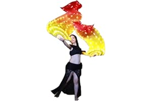 BELLYANGEL Upgrade 100% Silk Belly Dance LED Fans Veil - 1.8m Long Bamboo Fans Veil Hand Made Silk Fans for Dance/Outdoor