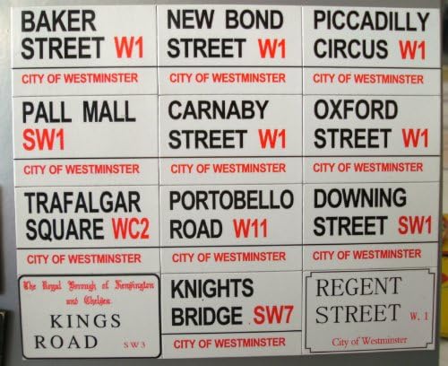 London - Famous Street Signs - 12 fridge magnets including Trafalgar Square