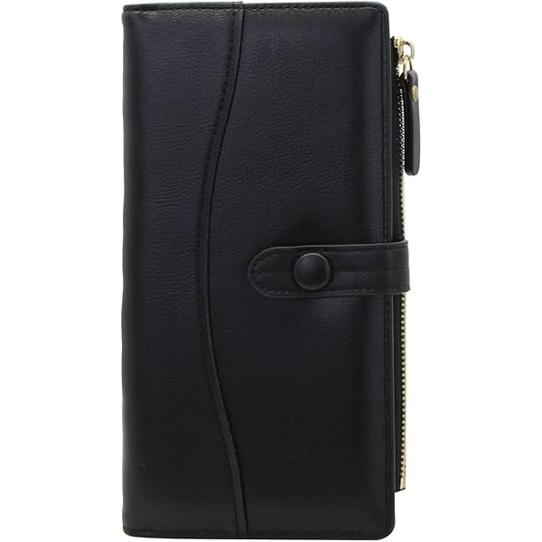 Bolso De Piel De Napa Real Suave Con Cremallera Para Mujer, Con Solapa Frontal Y Doble Sección De Giro Para Tarjeta De Crédito, Black, Talla única, Casual