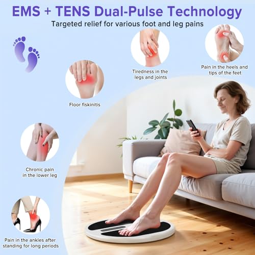 Circulation Blood Booster for Feet and Legs, EMS &TENS Foot Circulation Stimulator Machine for Neuropathy and Pain Relief, Upgraded Foot Massagers for Pain and Circulation with 4 TENS Pads