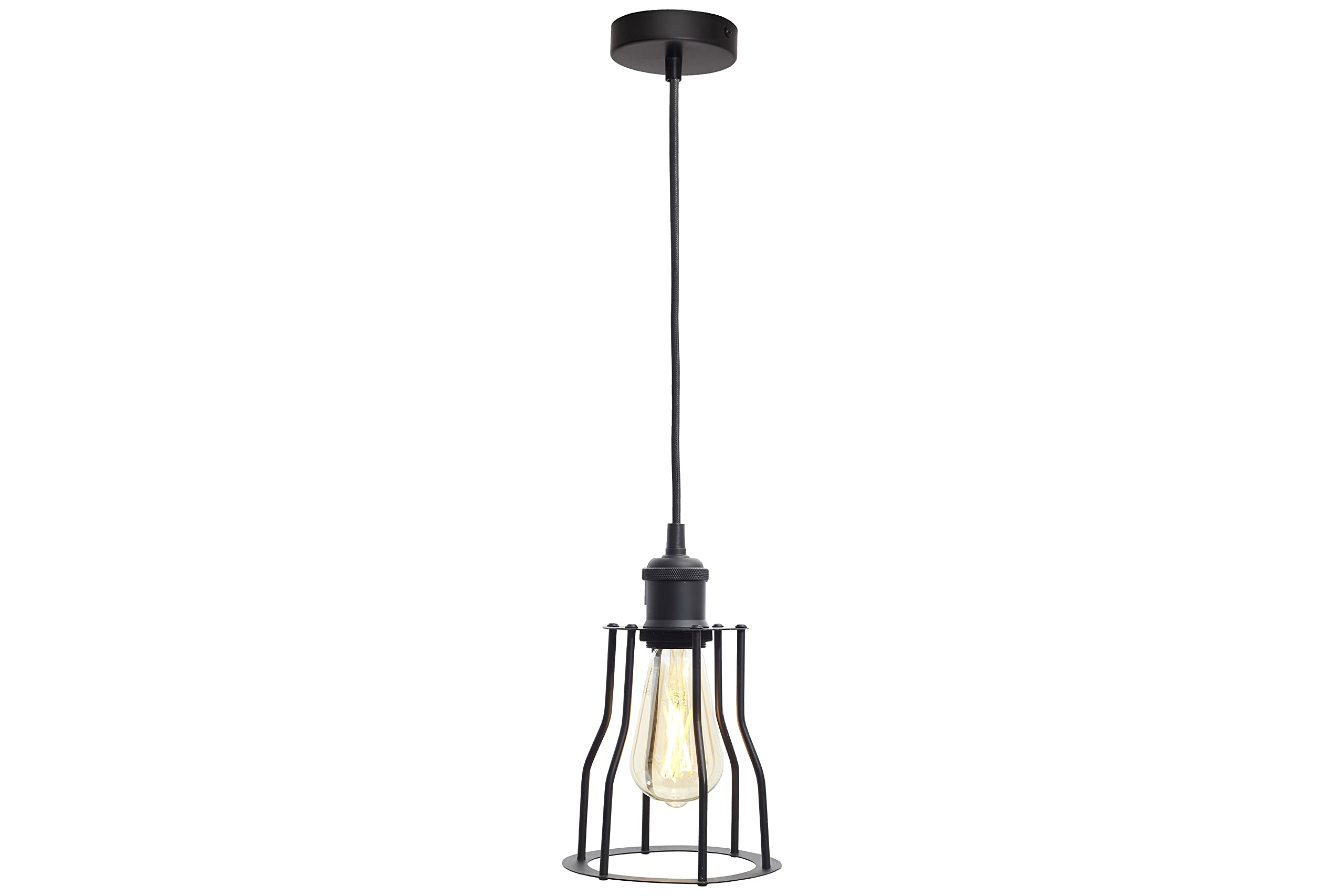 4lite Indoor Basket Pendant Ceiling Light (Matt Black) Bell Shaped Decorative Cage Light - 4L1/7012-4Yr Guarantee