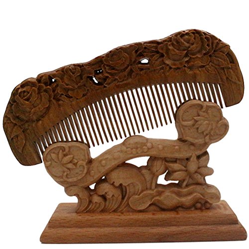 YOY Handmade Carved Natural Sandalwood Hair Comb - Anti-static No Snag Brush for Men's Mustache Beard Care Anti Dandruff Women Girls Head Hair Accessory (HC1006)
