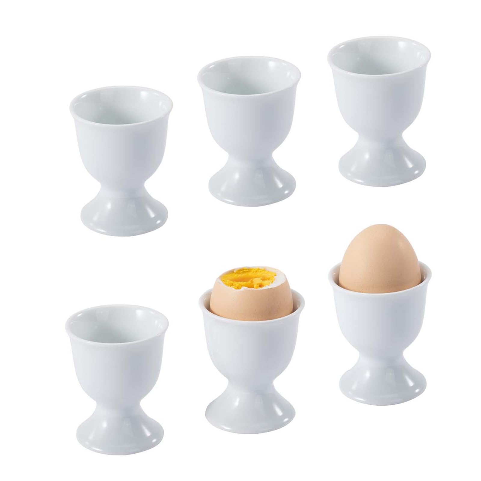 Bluweet Egg Cups Set of 6 White Egg Holders Egg Stand Porcelain Ceramic 7 x 5 cm for Any Breakfast Table Hard and Soft Boiled Eggs White