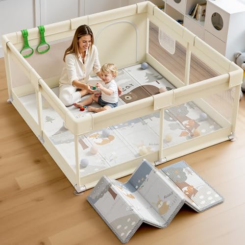 Julrring Baby Playpen 120 x 120 cm with Mat and Mattress for Home | Playpen 120 x 120 cm (mat included), spacious play area suitable for home, easy to clean and store