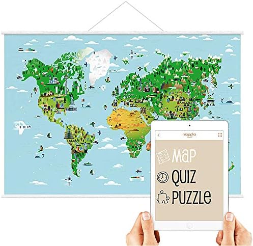 Mappka Interactive World Map Poster for Kids Augmented Reality Educational Smart Toy - Free app for iOS iPad & Android Tablet - (100 x 70 cm) (Plastic Strips)