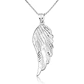 Religious Jewelry .925 Sterling Silver Angel Wing Pendant Necklace with Rolo Chain (Medium) 1.7" - Your Choice of Chain Lengths