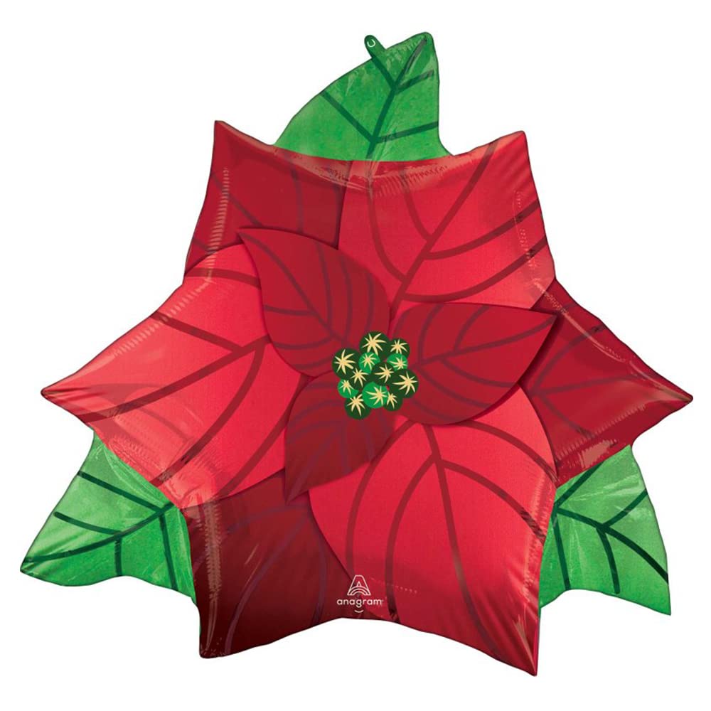 Amscan Anagram 4334301 - Christmas Satin Poinsettia Flower Foil SuperShape Balloon - 24"