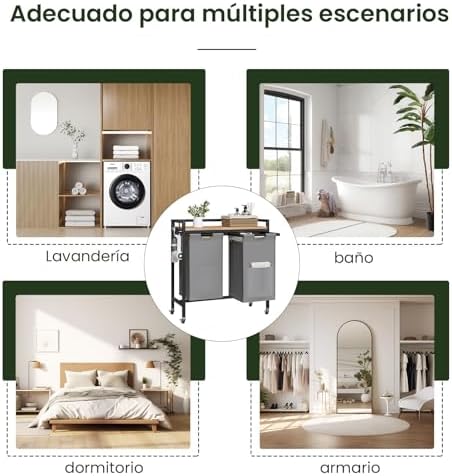 Cesto Ropa Sucia, 2 Bolsas Colada de 40 L, Cesta Ropa Extraíble, Mueble Ropa Sucia para Baño y Lavandería, Tela Oxford, Marco Metálico, 70x30x71 cm