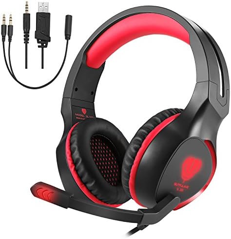 PC Gaming Headset with Mic, VPRAWLS 3.5mm Wired Over-Ear Bass Surround Stereo Headphone Noise Cancelling Leather Earmuff &amp; Volume Control for PS4 New Xbox One Mac Laptop Nintendo Switch Computer Games