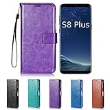 Galaxy S8 Plus Case, HLCT PU Leather Case, With Soft TPU Protective Bumper, Built-In Kickstand, Cash And Card Pockets, For Samsung Galaxy S8 Plus (Purple)