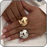 Angyape Chunky Gold Statement Rings Non Tarnish,Thick Dome Rings for Women Adjustable Silver Bubble Ring Vintage Chunky Ring Tarnish Free Trendy Jewelry Gifts