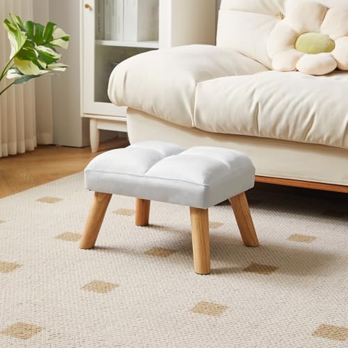 YMYNY FOOTSTOOL, SMALL OTTOMAN STOOL CHAIR WITH WOODEN LEGS, MODERN PADDED SOFA SEAT FOOT REST STOOL, VELVET FOOT STOOL, SOFA FOOTREST FOR LIVING ROOM ENTRYWAY 15.74″D×11.81″W×10.62″H BLUE UHBD032H