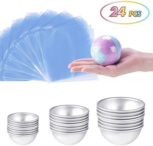 DIY Bath Bomb Mold, Aodoor Metal Bath Bomb Mold Sets 24 pcs 3 Sizes with 100 pcs Shrink Wrap Bags for Crafting Your Own Fizzles