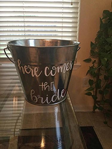 here comes the bride flower girl basket alternative, rustic wedding flower girl tin