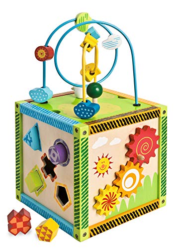 Eichhorn 100002235 buntes Spielcenter, Motorikwürfel mit Motorikschleife, Uhr, Motorikspiel, Drehspiel und 5 Steckbausteine, für Kinder ab 1 Jahr, Größe: 20x20x36 cm – Bild 5