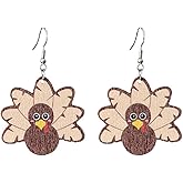 Thanksgiving Earrings Cute Turkey Pumpkin Maple Leaf Heart Wooden Drop Dangle Earrings for Women Autumn Fall Holiday Party Festive Favors Decor Accessorie