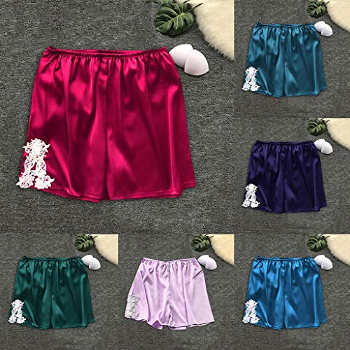 Women's Boxer Shorts Pajama Bottoms Solid Boxer Shorts Lace Hem Pajamas Shorts Sexy Plus Size Stain Sleep Shorts Navy