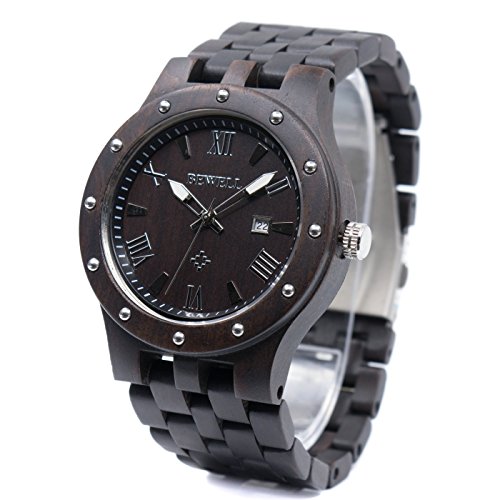 Bewell w109a men wooden quartz watch round dial analog handmade w…