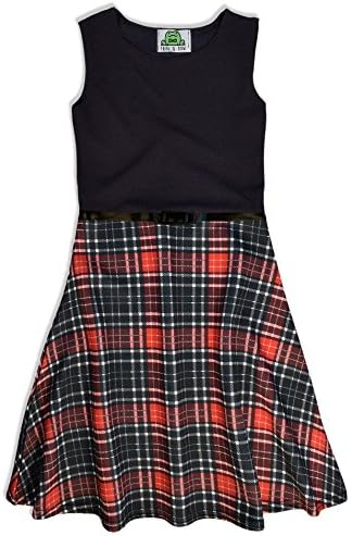Frog and Bow Girls Tartan Dress - Girls Check Dress - Girls Dresses - Girls Red Checked Dress - Childrens Skater Dress - Kids Party Dresses