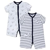 Little Me Baby Boys' 2 Pack Knit Rompers, Navy Stripe, 6 Months