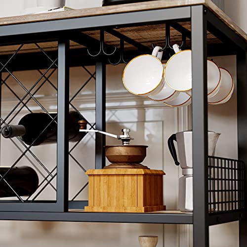 IRONCK Wine Rack Table, Industrial Bar Cart on Wheels Kitchen Storage