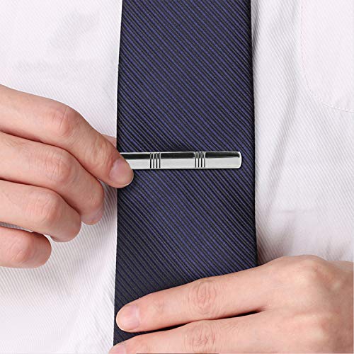 UHIBROS Mens Tie Clip Tie Bar Set for Regular Ties Silver Tone Luxury Gift Box Wedding Business Clip