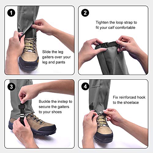 Leanking Leg Gaiters, Waterproof Snow Boot Gaiters 600D Anti-Tear Oxford Fabric Outdoor Waterproof Snow Leg Gaiters for Outdoor Hiking Walking Hunting Climbing Mountain (Gray, S)
