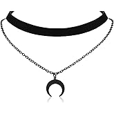 Halloween Black Choker Chokers Necklace for Women with Moon Pendant Velvet Layered Gothic Chokers Necklace for 80s 90s Party Halloween Christmas Jewelry Gift for Women