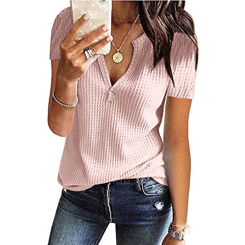 image for nanzhushangmao women t-shirts Womens V Neck Henley Shirts Ribbed Short
