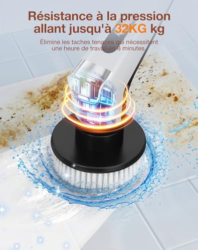Electric Cleaning Brush with 9 Heads, 3 Adjustable Speed, Extendable Handle, with LED Light, IPX8 Waterproof, Rotating Brush for Bathroom, Kitchen, Floors and Car