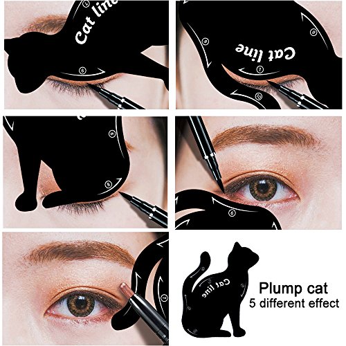 TailaiMei 2 Pcs Cat Eyeliner Stencils, Matte PVC Material Smoky Eyeshadow Applicators Template Plate, Cat Shape Eye liner & Eye Shadow Guide Template Tool