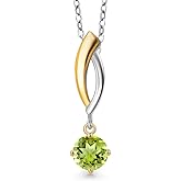 Gem Stone King 925 Silver and 10K Yellow Gold Green Peridot Pendant Necklace for Women | 0.45 Cttw | Gemstone August Birthstone | Round 4.5MM | With 18 Inch Silver Chain