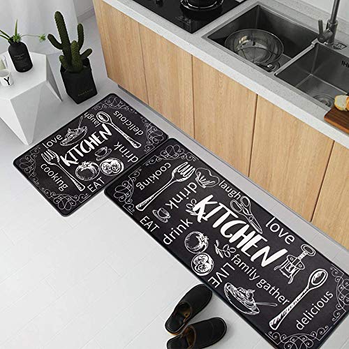 HEBE Anti Fatigue Kitchen Mat Set of 2 Non Slip Thick Cushioned Kitchen Rug Sets with Runner 17"x48"+17"x28" Heavy Duty Comfort Standing Mats Waterproof Kitchen Carpet - Image 3