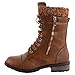 Forever Link Womens Mango-31 Round Toe Military Lace Up Knit Ankle Cuff Low Heel Combat Boots Tan PU 7.5