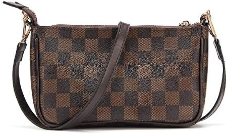 Small Checkered Crossbody Bag for Women Luxury Handbags Designer Moon Shape Top Handle Bag with Two Leather Strap